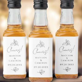 Cheers Elegant Wedding Black & White Blätter Gefal Alkoholflaschenetikett