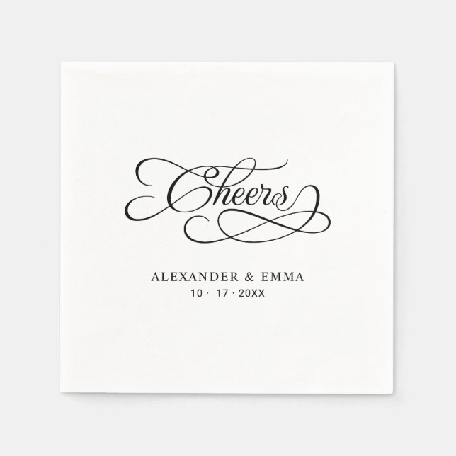 Cheers Elegant Wedding Black & White Calligraphy Serviette (Vorderseite)