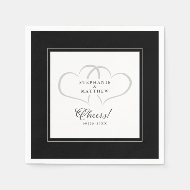 Cheers Elegant Wedding Calligraphy Black & White Serviette (Vorderseite)