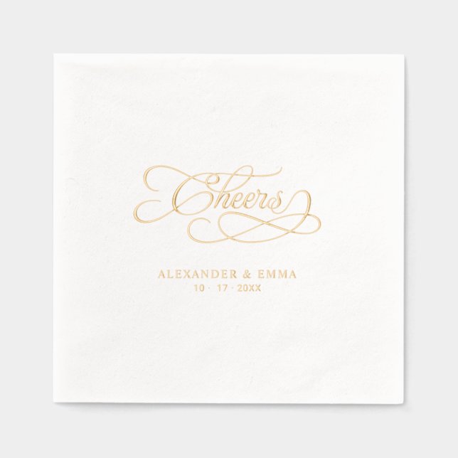 Cheers Elegant Wedding Calligraphy Real Gold Servietten Mit Folie (Vorderseite)