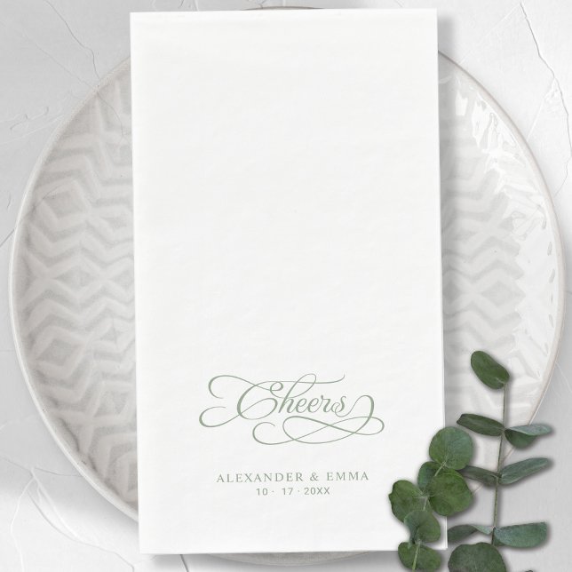 Cheers Elegant Wedding Sage Green Calligraphy Serviette (Cheers Elegant Wedding Sage Green Calligraphy Paper Guest Towels)