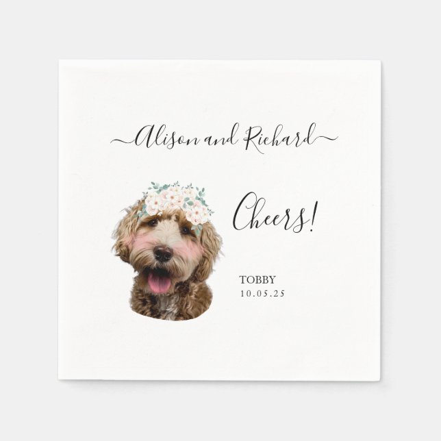 Cheers Elegante Script Cat Dog Foto Hochzeit Serviette (Vorderseite)