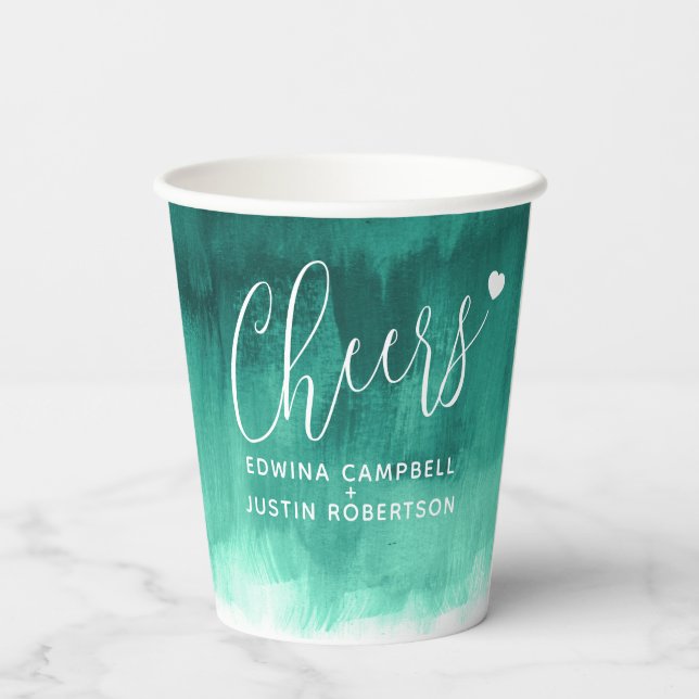 Cheers Emerald Green abstrakt Art Hochzeit Pappbecher (Rückseite)