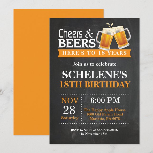 Cheers et bières 18e Anniversaire Carte d'invitati (Devant / Derrière)