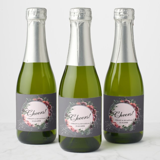 Cheers Floral Elegant Gray Sparkling Weinkarte (Flaschen)