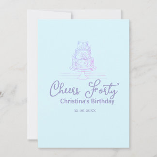 Cheers forty happy birthday cake blue purple name 