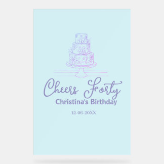 Cheers forty happy birthday cake blue purple name  acrylschild