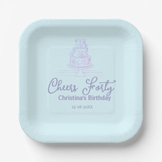 Cheers forty happy birthday cake blue purple name  pappteller