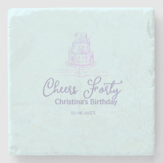 Cheers forty happy birthday cake blue purple name  steinuntersetzer