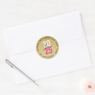 Cheers Fuchsia 2025 Gold Glitzer Neujahr Urlaub Runder Aufkleber