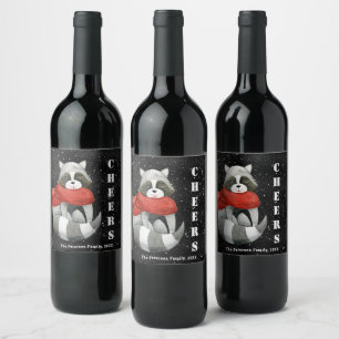 Cheers Funny Christmas Raccoon Weinkeller Weinetikett