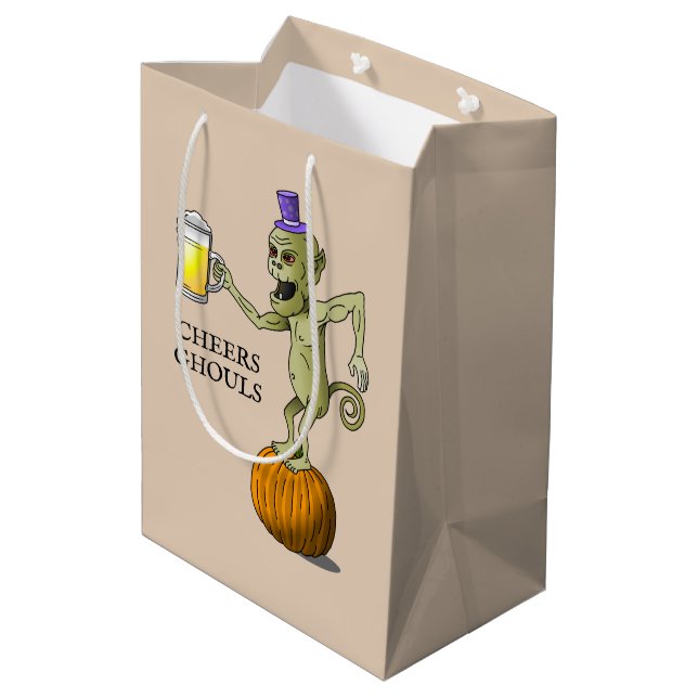 Cheers Ghouls Halloween Mittlere Geschenktüte (Rückseite Schrägansicht)