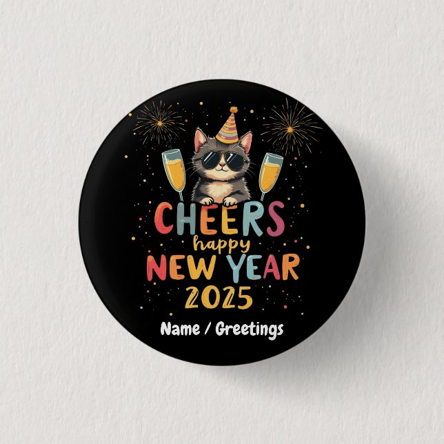 Cheers, glückliches neues Jahr 2025 im Stil anpass Button (Vorderseite)