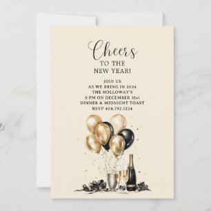 Cheers Gold Black New Year Party Einladung
