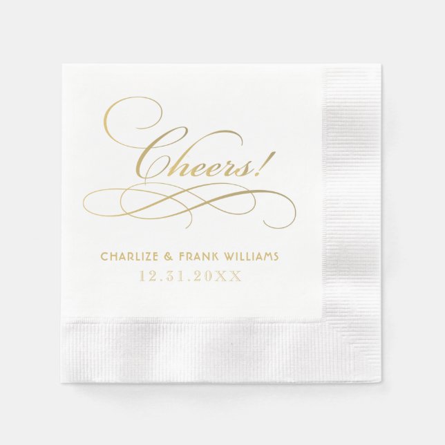 Cheers Gold Calligraphy Custom Wedding Serviette (Vorderseite)