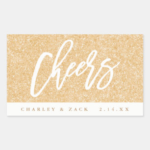 Cheers Gold Glitzer Mini Wine Mini Champagne Label Rechteckiger Aufkleber