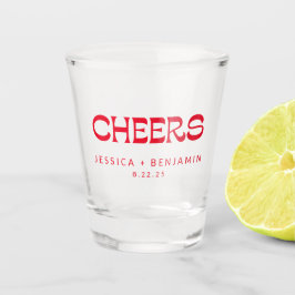 Cheers Groovy Bold Red Typografy Names Wedding Schnapsglas