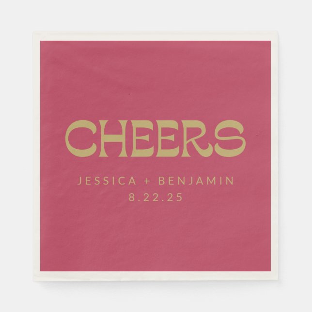 Cheers Groovy Magenta Gold Typografy Name Wedding Serviette (Vorderseite)