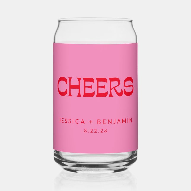 Cheers Groovy Pink Red Typografy Names Wedding Dosenglas (Vorderseite)