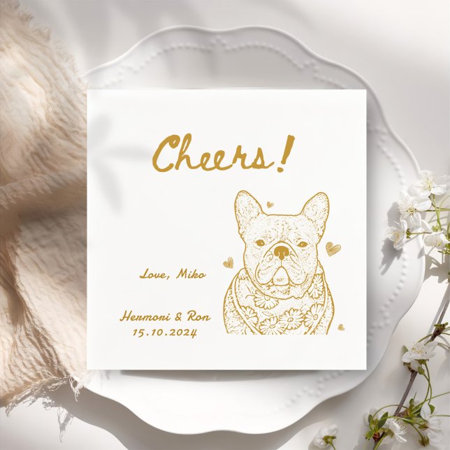 Cheers Hand Drawn Funny Dog Simple Wedding Serviette (Von Creator hochgeladen)