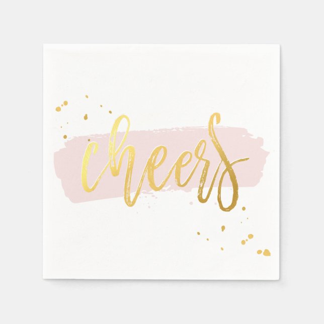 CHEERS HAND LETTERED SCRIPT Typ Gold Rosa Serviette (Vorderseite)