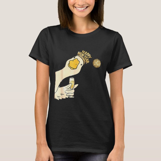 Cheers Happy New Year 2026 Goose With Champagne Di T-Shirt (Vorderseite)