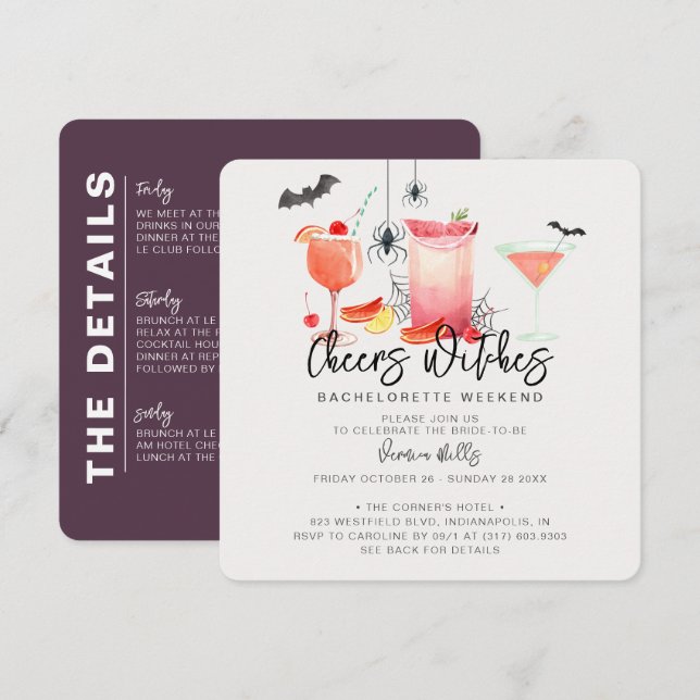 Cheers Hexen Halloween Bachelorette Weekend Einladung (Vorne/Hinten)
