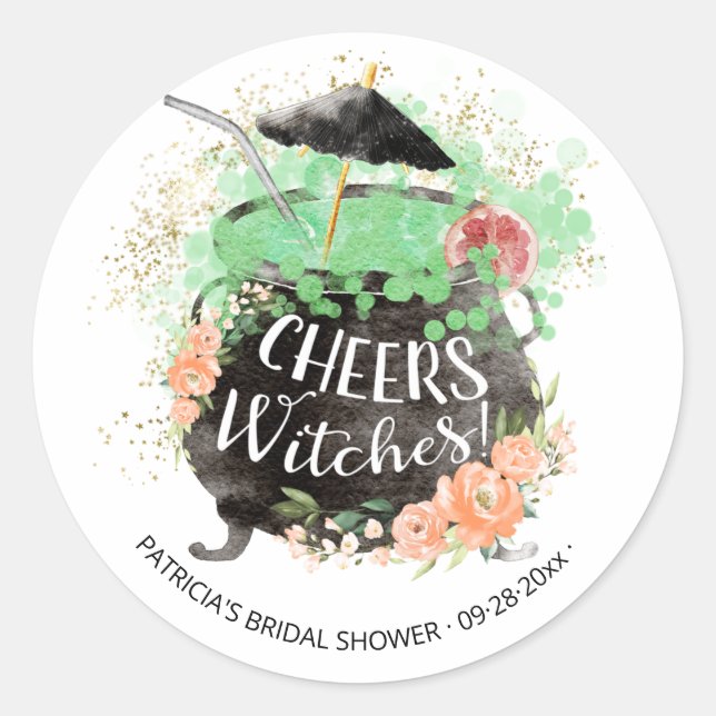 Cheers Hexes Cocktail Halloween Brautparty Runder Aufkleber (Vorderseite)