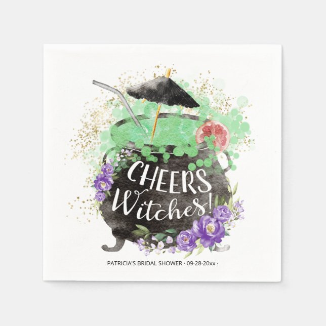 Cheers Hexes Cocktail Halloween Brautparty Serviette (Vorderseite)