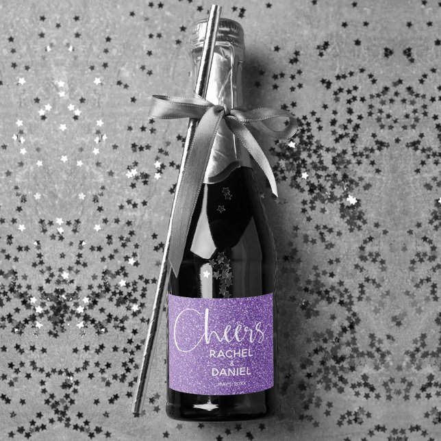 Cheers Imitate LILA GLITZER Hochzeit Mini (Cheers purple faux glitter mini sparkling wine labels personalized for your wedding)