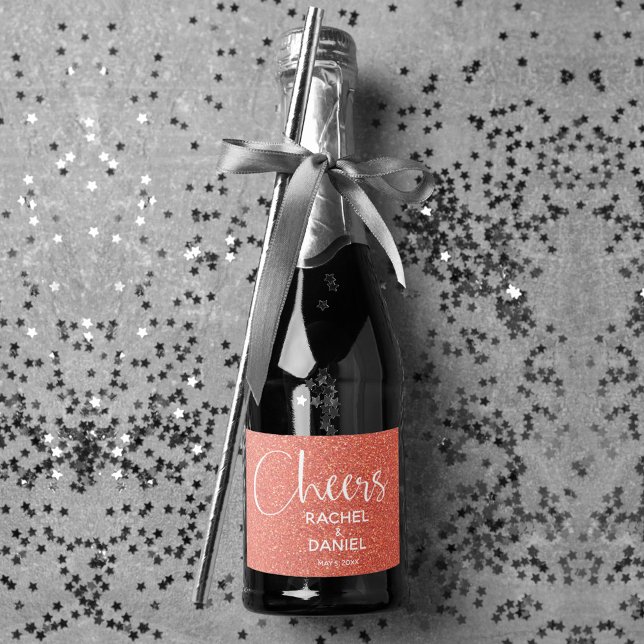 Cheers Imitate ORANGE GLITZER Wedding Mini (Cheers orange faux glitter mini sparkling wine labels personalized for your wedding)
