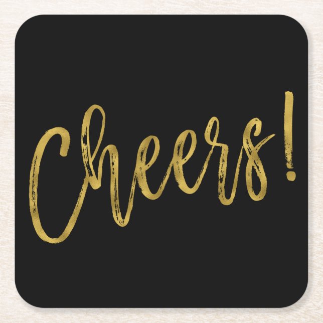 Cheers Imitats Gold Foil und Black Drink Coasters Rechteckiger Pappuntersetzer (Vorderseite)