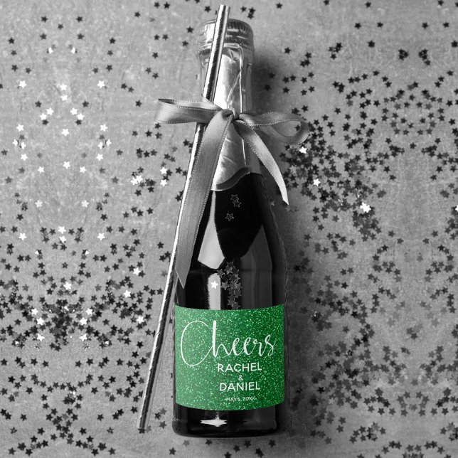 Cheers Imitats GREEN GLITZER Wedding Mini (Cheers green faux glitter mini sparkling wine labels personalized for your wedding)