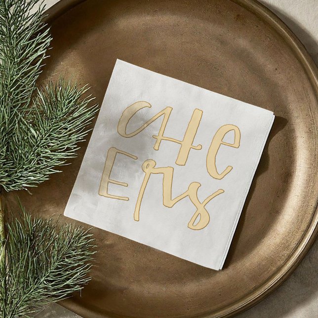 Cheers Lettrés Mains Or Festive (Hand-Lettered Cheers Festive Gold Foil Napkins)