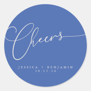 Cheers Minimal Blue Script Custom Wedding Runder Aufkleber