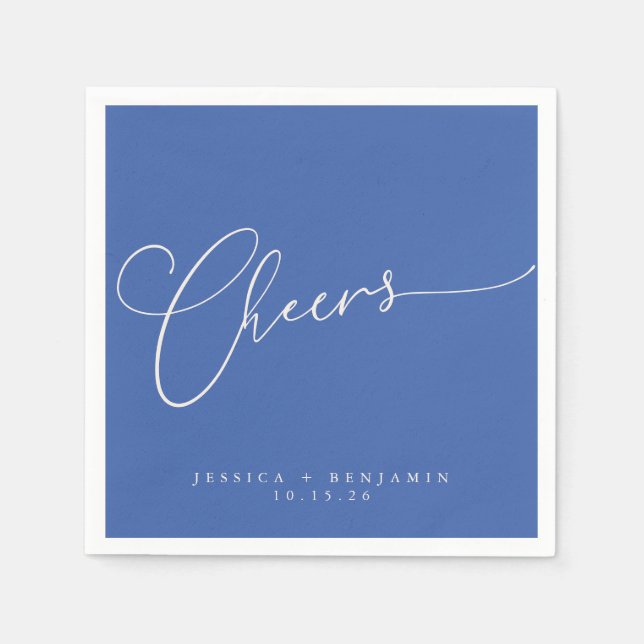 Cheers Minimal Blue Script Custom Wedding Serviette (Vorderseite)