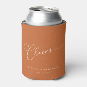 Cheers Minimal Burnt Orange Script Custom Wedding Dosenkühler