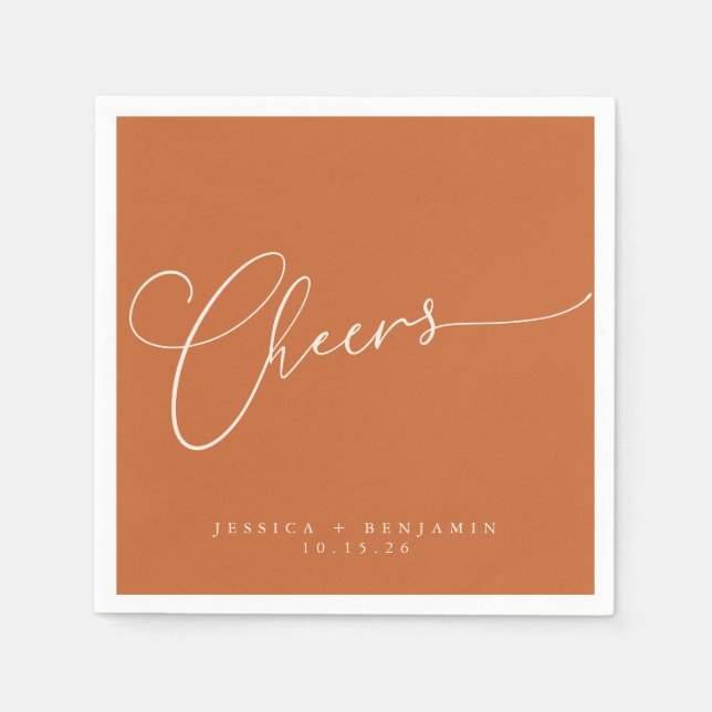 Cheers Minimal Burnt Orange Script Custom Wedding Serviette (Vorderseite)
