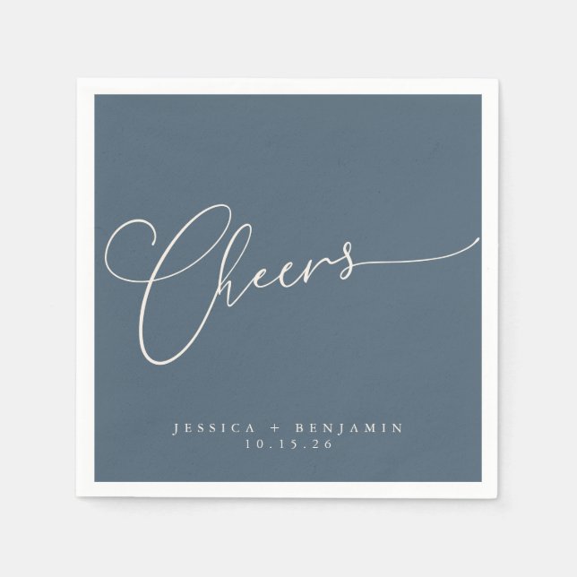 Cheers Minimal Dark Blue Script Custom Wedding Serviette (Vorderseite)