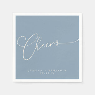 Cheers Minimal Dusty Blue Script Custom Wedding Serviette