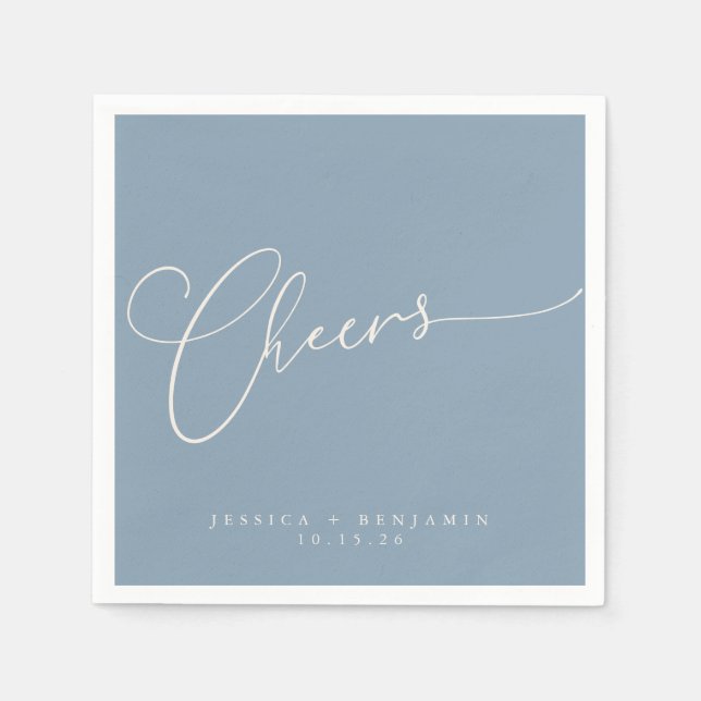 Cheers Minimal Dusty Blue Script Custom Wedding Serviette (Vorderseite)