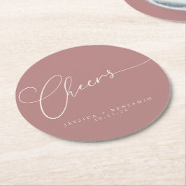 Cheers Minimal Dusty Rose Script Custom Wedding Runder Pappuntersetzer