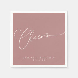 Cheers Minimal Dusty Rose Script Custom Wedding Serviette