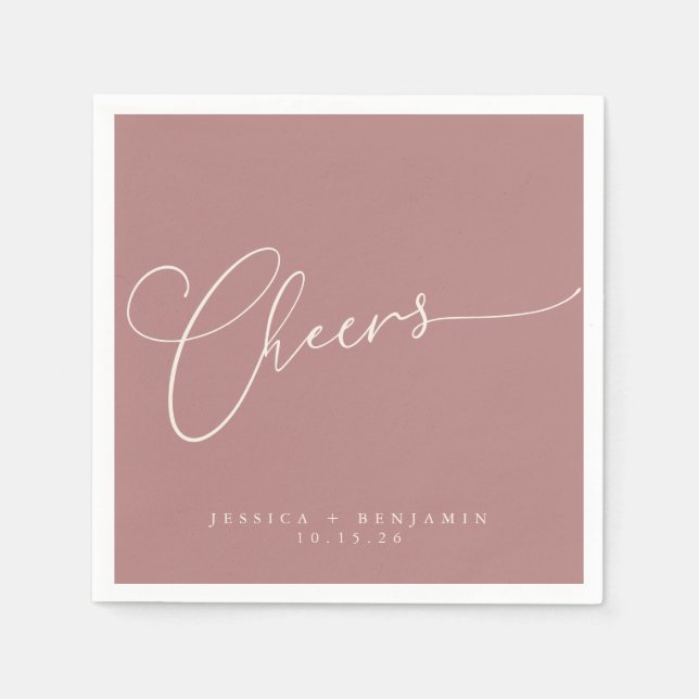 Cheers Minimal Dusty Rose Script Custom Wedding Serviette (Vorderseite)