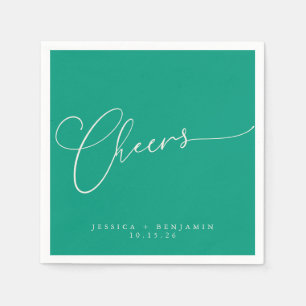 Cheers Minimal Emerald Green Script Custom Wedding Serviette