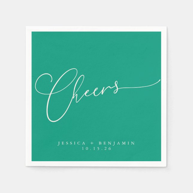 Cheers Minimal Emerald Green Script Custom Wedding Serviette (Vorderseite)