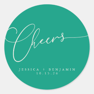Cheers Minimal Emerald Script Custom Wedding Runder Aufkleber