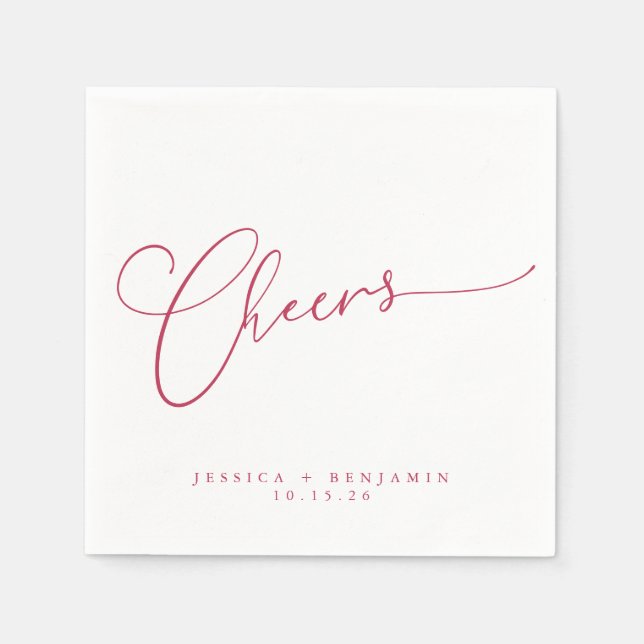 Cheers Minimal Magenta White Script Custom Wedding Serviette (Vorderseite)