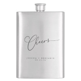 Cheers Minimal Schwarz-weiße Script Custom Wedding Flachmann