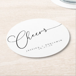 Cheers Minimal Schwarz-weiße Script Custom Wedding Runder Pappuntersetzer